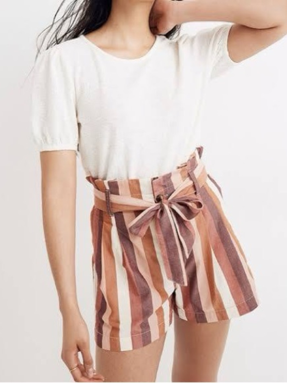 Madewell Paperbag Waist Shorts in Rainbow Stripe